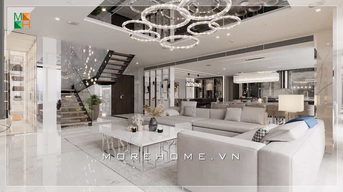 Bộ sofa màu xám thiết kế kiểu dáng vuông vức rất phù hợp với thiết kế phòng khách phong cách hiện đại