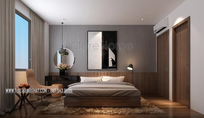 Gương treo tường hình tròn trong phòng ngủ đặt nơi bàn trang điểm vừa tiện lợi lại vừa sang trọng cho không gian thư giãn